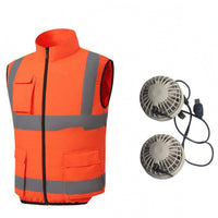 Reflective Fan Cooling Vest Stand Collar Sleeveless Cooling Vest Contrast Trim Workwear Apparel Fitted