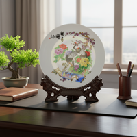 Jingdezhen Ceramic Decorative Plate with Stand, 10-inch, Hand-Painted Mountain Spring Design for Home and Office Decor