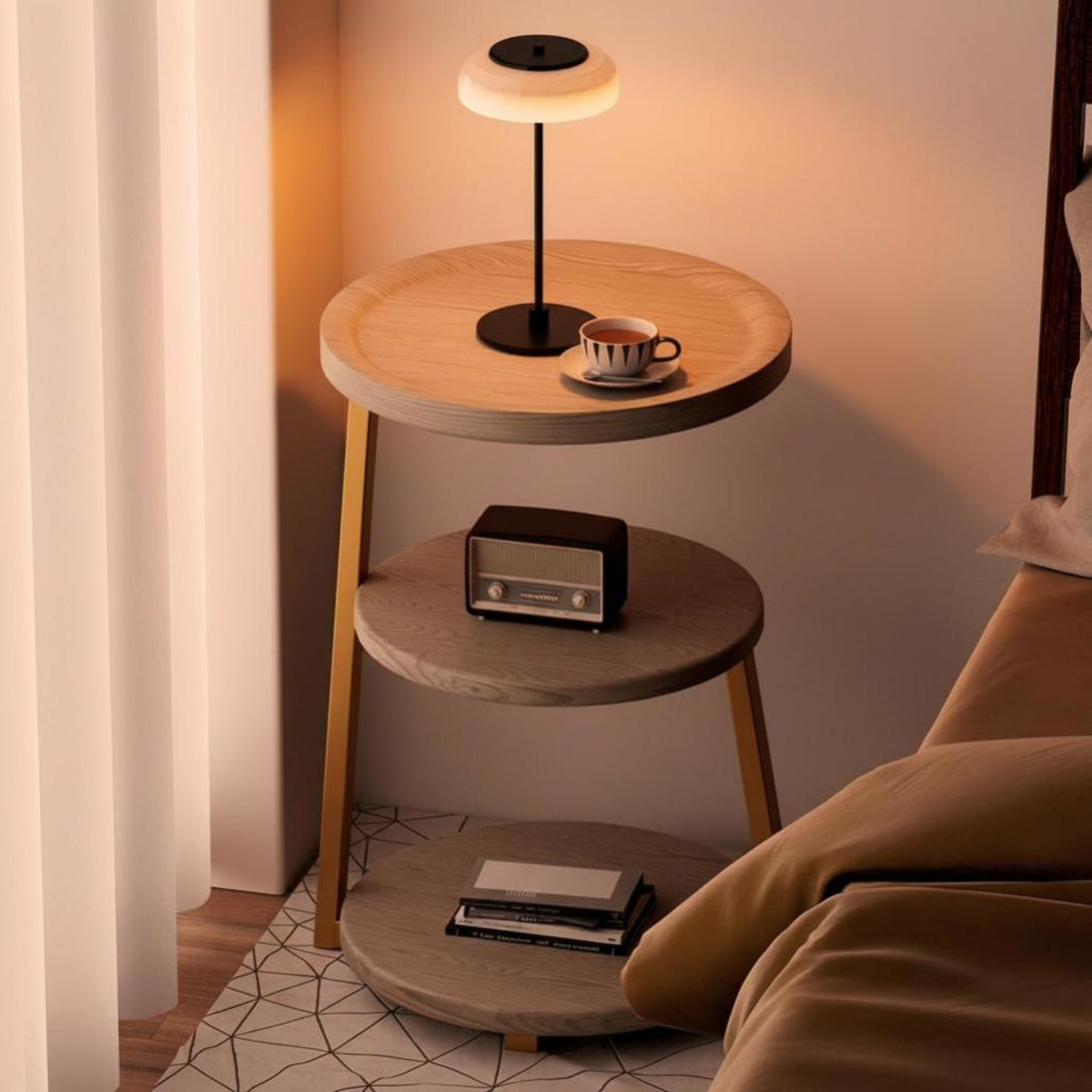 Space-Saving C-curvedd Nightstand Minimalist design & form Side Table multipurpose Use Home Furniture Easy to Clean for Apartment Dwellers, Minimalists, Bedroom, Small areas, Dorm Room, Entryway