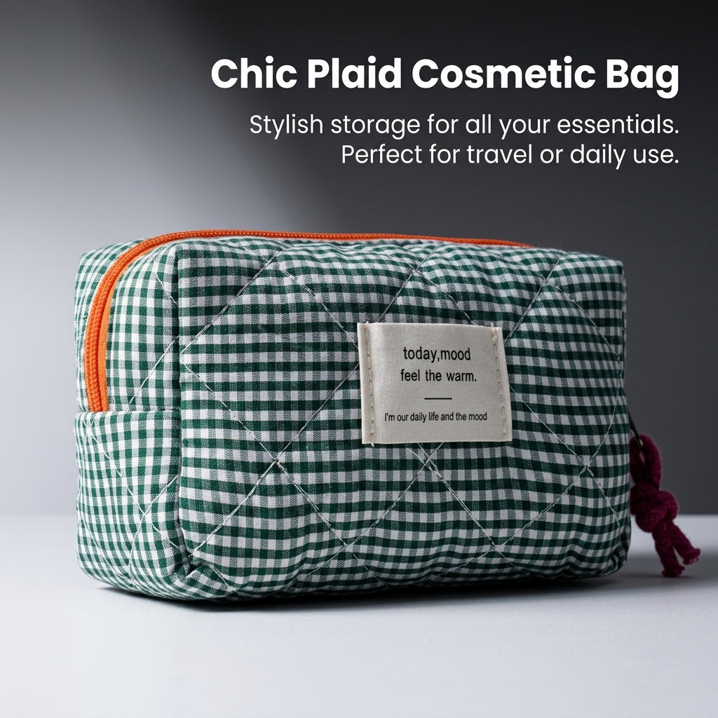 Checkered Plaid Makeup Bags for Women Cosmetic Organizer, Mini Toiletry Lightweight for Daily Use and Students