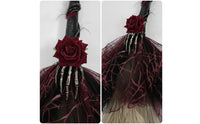 Witch Broom with Mesh Skirt Handheld Gothic Witch Broom Cosplay Masquerade for Cosplayers, Stage Costumes, Photo Shoots