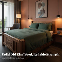 No Box Coil Needed Solid Wood Storage Bed Heavy Duty Chinese Design Platform Bed Modern Design Bedroom Furniture for Hotel Owners, Homeowners, Apartment Dwellers, Homestay, Guest Room