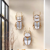 Gold Mirror Beetle Wall Decor Resin Insect Mirror for Entryway Living Room