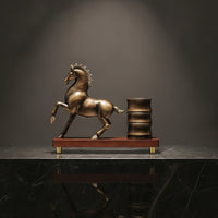 Horse Figurine with Pen Holder Vintage Horse Statue with Pencil Cup Multifunctional Desktop Pen Holder for Study