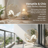 Garden Egg Chair with Stand, Rattan Hanging Egg Chair with Cushion, Indoor Outdoor Patio Living Room Furniture