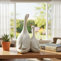 Mother and Young Duck Figurine Resin White Duck Statue Gift Choice for Micro Landscape, Garden, Desk