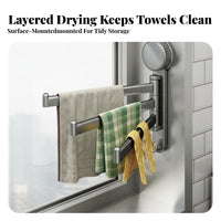 No-Drill Installation Swivel Arm Towel Bar Suction Cup Mount Swinging Arm Towel Bar Space-Saving Design Wall Rack Multipurpose for Apartment Dwellers, Homeowners, Renovators, Kitchen, Small Areas, Laundry Room, Balcony