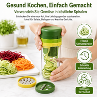 3-in-1 Julienne Slicer, Kitchen Utensil with Stainless Steel Blades, Green Vegetable Cutter for Zoodles, 15.6x8.1x8.1cm with Container
