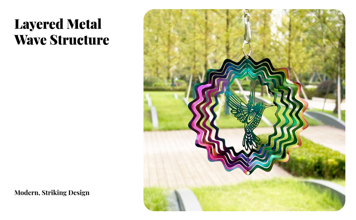 3D Metal Wind Weather Resistant Moving Garden Reflective Surface Metal Moving Sculpture for Bird Lovers, Patio, Porch, Balcony