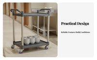Multi-Functional Plastic Rolling Service Cart 360° Swivel Casters Restaurant Bussing Cart Large Capacity Rolling Service Trolley Long-Lasting for Professionals, Janitorial Personnel, Warehouse Workers