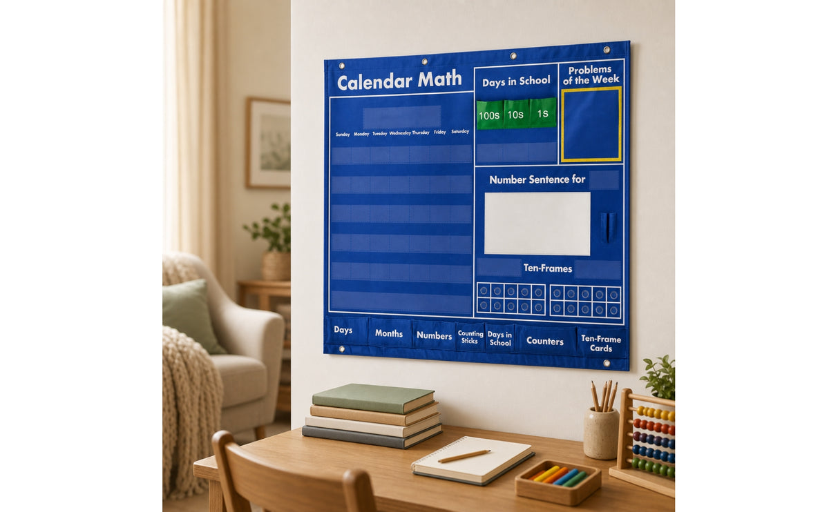 Math Calendar Pocket Chart Elementary Preschool Math Calendar Multi-Functional Classroom Pocket Chart for Young Children