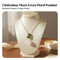 White Chalcedony Drop Necklace Chinese Chic Design Enamel Flower Necklace