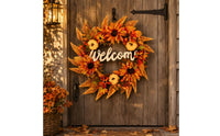 Sunflowers Floral Wreath Orange and Yellow Autumn Wreath Layered Home Decor Wall-Hanging