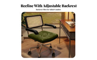Vintage Design Cane-Back Whiteice Armchair Adjustable Height Swivel Seat Effortless Rolling Casters Desk Seating Tufted Cushion for Students, Professionals, Study Room, Workspace, Bedroom