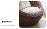 Natural Aesthetic Round Wicker Chair Leisure Design Woven Outdoor Armchair Handwoven Construction Household Furniture Includes Cushions for Relaxation Seekers, Homeowners, Adults, Balcony, Bedroom, Living Room, Sunroom