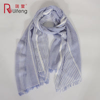 Cotton Linen Blend Breathable Gradient Solid Stripe Scarf Shawl for Spring/Summer