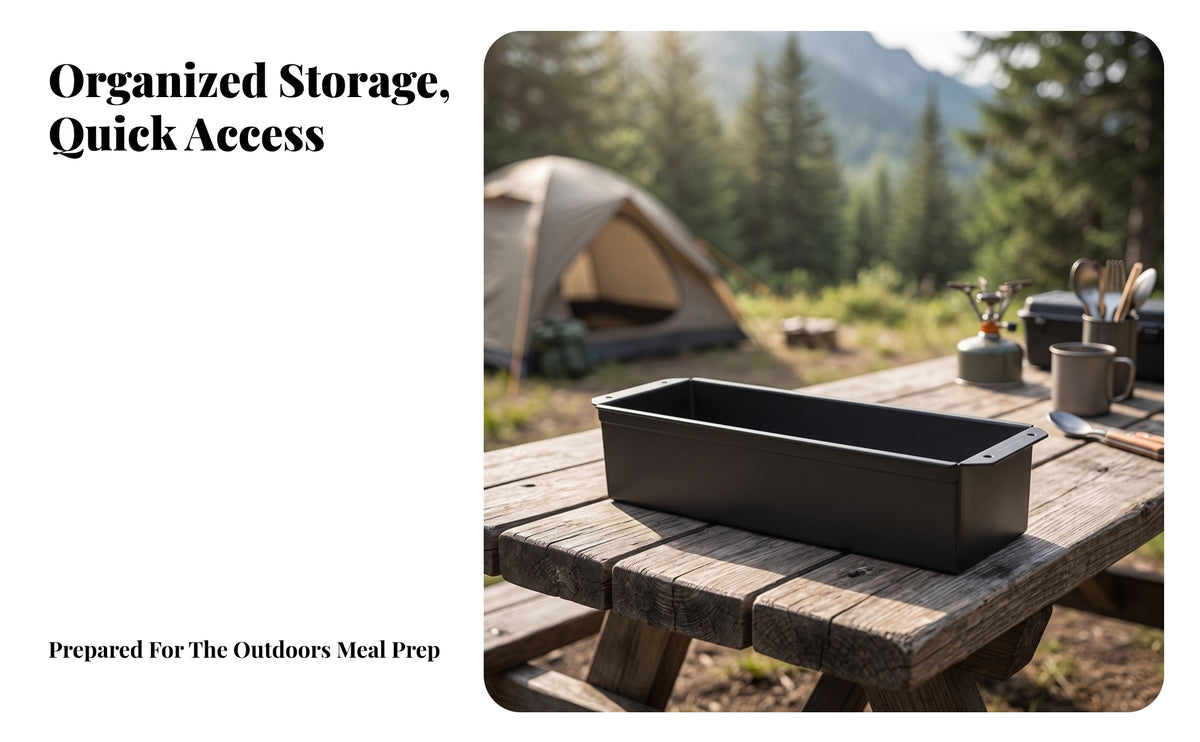 Stainless Steel Utensil Box | Shallow Open-Top Design, Camping Storage Tray, for Campsite