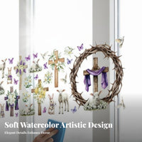 39 Pieces Easter Cross Set PVC Material Religious Easter Self Cross and Lily Window decor for Kids, Families, Walls, Home