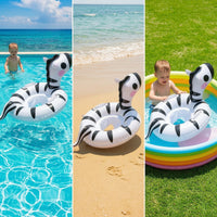 Inflatable Swim Circle with Handles Colorful Zebra Pool Toy for Kids, Young Children, Backyard