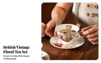 Vintage Floral Tea Mug Set Great Gift Suggestion British Design Afternoon Tea Set Gold Edge Ceramic Mug Long-Lasting for Women
