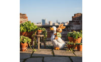 Hare Riding Duck Statue Whimsical Patterned Duck and Hare Garden Sculpture Weatherproof Bunny Garden Statue for Yard, Balcony, Patio