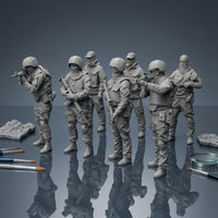 7 Pieces Unpainted Resin Soldiers One-Piece Three-dimensionalPrinted Infantryman Models Detailed Troop Miniatures for Painting, Display