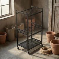 Rolling Tool Rack Open-Frame Long Handle Tool Rack Heavy Duty Garden Organizer Stand for Utility Space
