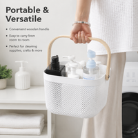 Home Storage Basket Portable Ventilated Pantry Clutter Storage with Wood Handle