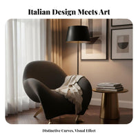 Italian design CrescentShaped Armchair Designer Piece Deep Seat Armchair distinctive Shape Accent Chair Artistic for Interior Designers, Apartment Dwellers, Hotel Lobby, Living Room, Reception Area, Bedroom