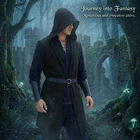 Medieval Hooded Cape Sleeveless Knight Tunic for Men, Chenille Fabric Costume for Halloween Party, Unisex Gothic Cloak