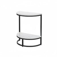 C-Shaped Design dual-level Halfcircular table Modern aesthetic 2-Tier Accent Table Space-Saving Nightstand Movable for Apartment Dwellers, Homeowners, Students, Living Room, Bedroom, Small Spaces, Entryway