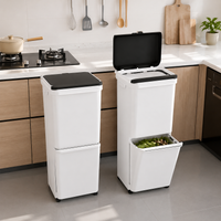 2-compartment Trash Can with Lid, Cylindrical Trash Bin for the Kitchen, 12L+ Removable Inner Bucket, Integrated Hook, Push Button