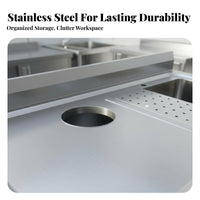 Stainless Steel Sink Workbench Built-in Garbage Disposal Opening Food Prep Station Sink Sliding Doors Commercial Kitchen Work Table for Chefs, Cafe