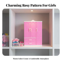 Doll Clothes Wardrobe Gift Set Doll Clothes Organizer Includes Accessories Pink Princess Wardrobe for Girls, Children, Pretend Play, Playroom, Bedroom