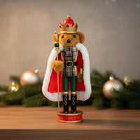 Wooden Bear Nutcracker Festive Cape Bear Nutcracker Handcrafted Look Seasonal Decoration for Display, Gift Christmas