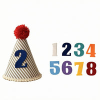Brown and White Birthday Party Hat Felt Number Striped Birthday Hat Soft Textile Diagonal Stripes