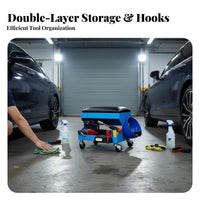 Rolling Shop Seat Swivel Casters Tool Tray Comfort for Auto Detailers