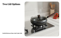 Hand Hammered Iron Wok Non-Stick Flat Bottom Nonstick Wok Chinese Iron Cooking Pan Even Heat Distribution for Gas Cooktop