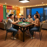 Leg-Clearing Design Square Folding Game Table Foldable Metal-Framed Folding Table Sturdy Household Furniture Non-Slip Feet for Home