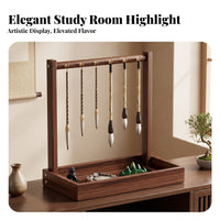 6 Hooks Calligraphy Brush Rack Arched Frame Desktop Brush Organizer Wooden