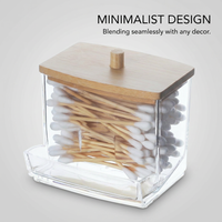 Acrylic Swab Dispenser with Bamboo Lid, Storage Jar Makeup Organiser, Vanity Organizer Clear Acrylic, Small Swab Container, Modern Minimalist