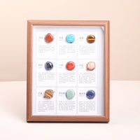 Space-Themed Solar System Display Walnut-Colored Stone Celestial Body Display Educational Tabletop Frame for Desk, Office, Shelf