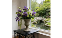 Distressed Pedestal Urn Tabletop Metal Planter Rustic Flower Arranging Pot Classic for Home Decor