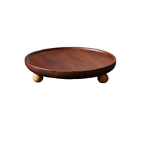 Round Acacia Tray Polished Wooden Serving Tray Raised Feet for Entryway