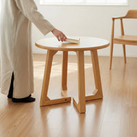 Solid Wood Round Coffee Table Minimalist Wooden Coffee Table Simple Furniture Sturdy for Living Room, Small Apartment