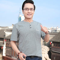 Men's Cotton Short Sleeve T-Shirt for Middle-Aged and Elderly Fathers