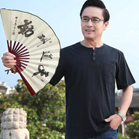 Men's Cotton Short Sleeve T-Shirt for Middle-Aged and Elderly Fathers
