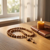 Wooden Rosary with Crucifix Religious Jewelry Corded for Prayer, Daily Wear