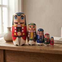 Nesting Doll with Guard Motif Hand-Painted Wooden Matryoshka Set Glossy Toy for Classroom Teaching