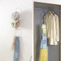 Creative Over-the-Door Hat Organizer with 5 Rings for Scarves and Hats, No-Drill Hanging Rack